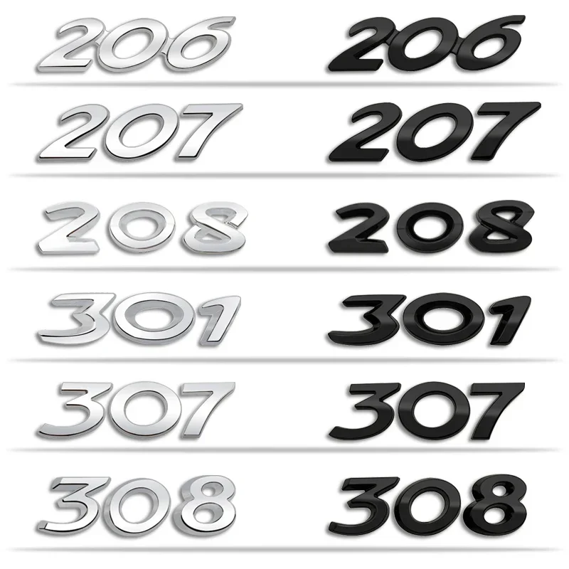 Metal Car Body Side Emblem Number Sticker for Peugeot 206 207 208 301 307 308 408 508 Rear Trunk Badge Decals Accessories