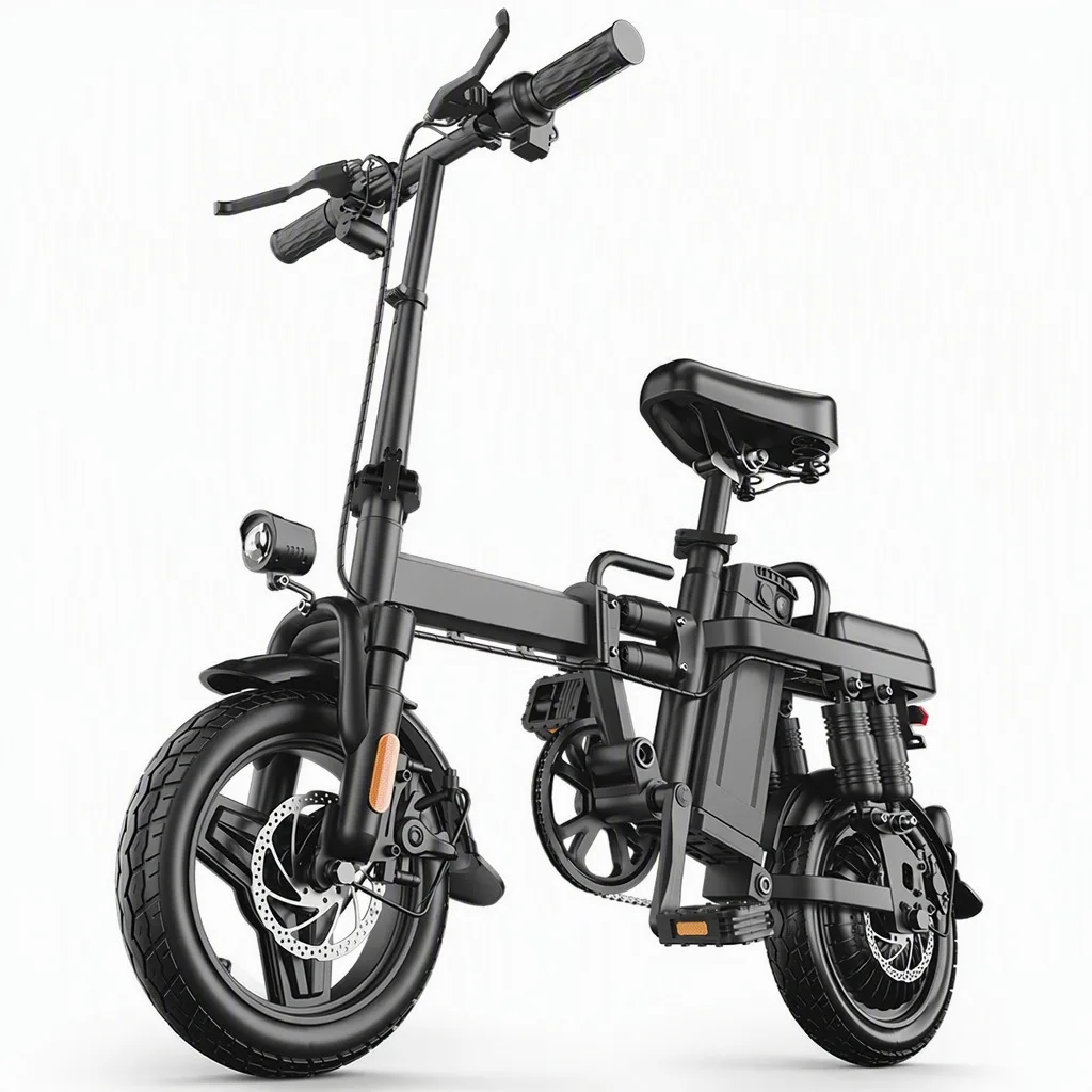 48V 500W Powerful Electric Bike 43km/h Top Speed, 48V 15Ah Battery Up to 60km Pedal Assist, Foldable 14" Frame, Dual Disc Brakes, 150kg Load Capacity, Front Basket & Fenders, Comfortable Urban Commuter E-Bicycle