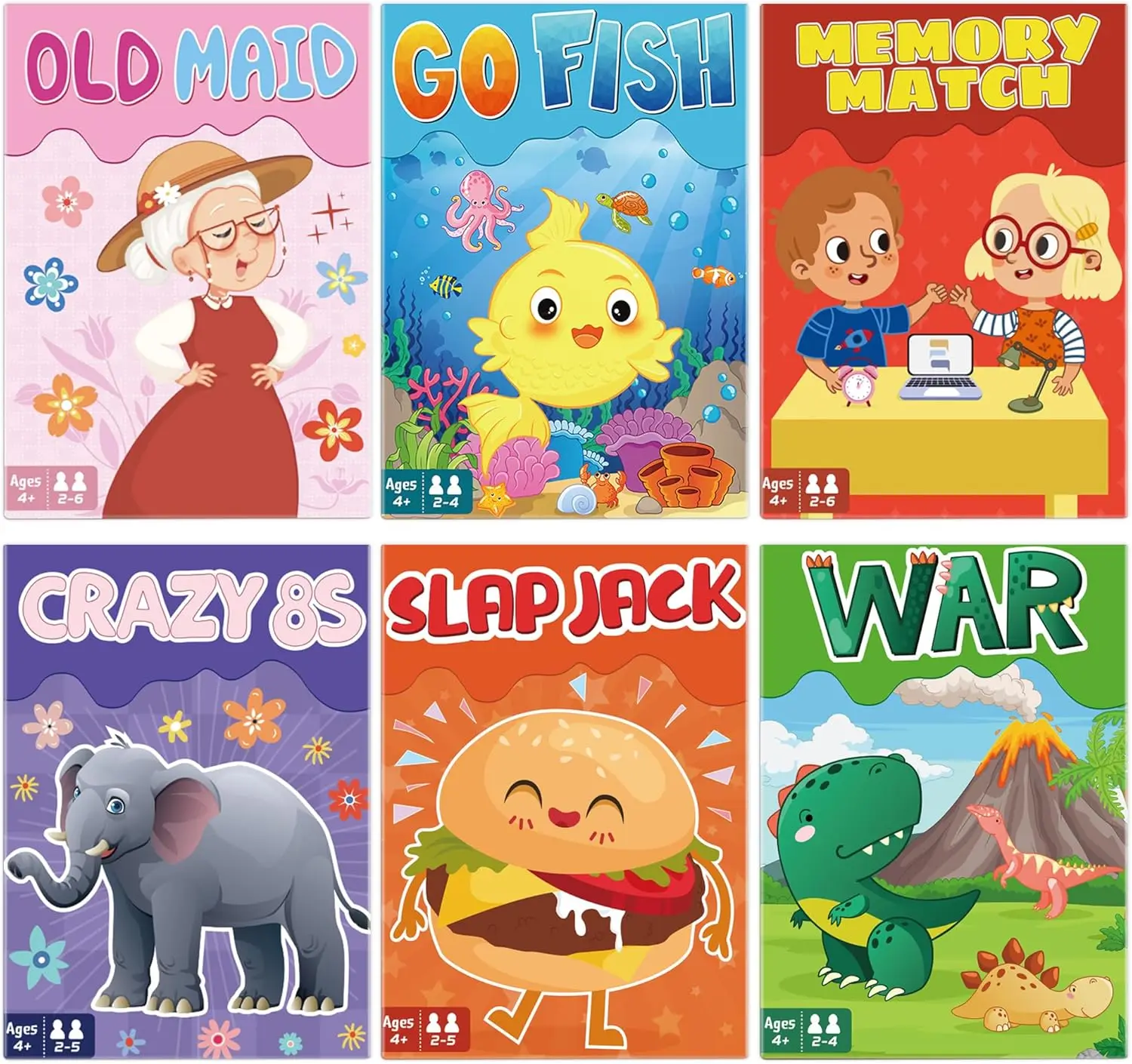

[Kids Card Games for Kids 4-8] 6 Decks Fun Game for Family Game Night Party Table Games, Easter Basket Stocking Stuffers Gifts