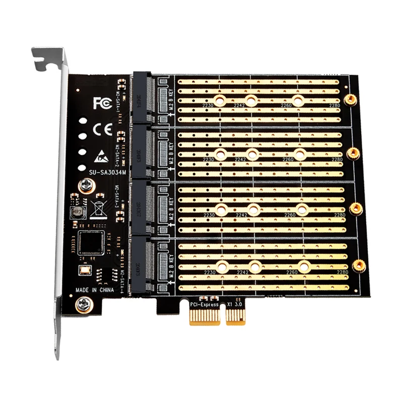Chi a Mining B Key M.2 NGFF SATA SSD Adapter PCI Express X1 3.0 4 Port PCIE to M2 Adapter PCI-E M.2 Adapter Expansion Card Riser