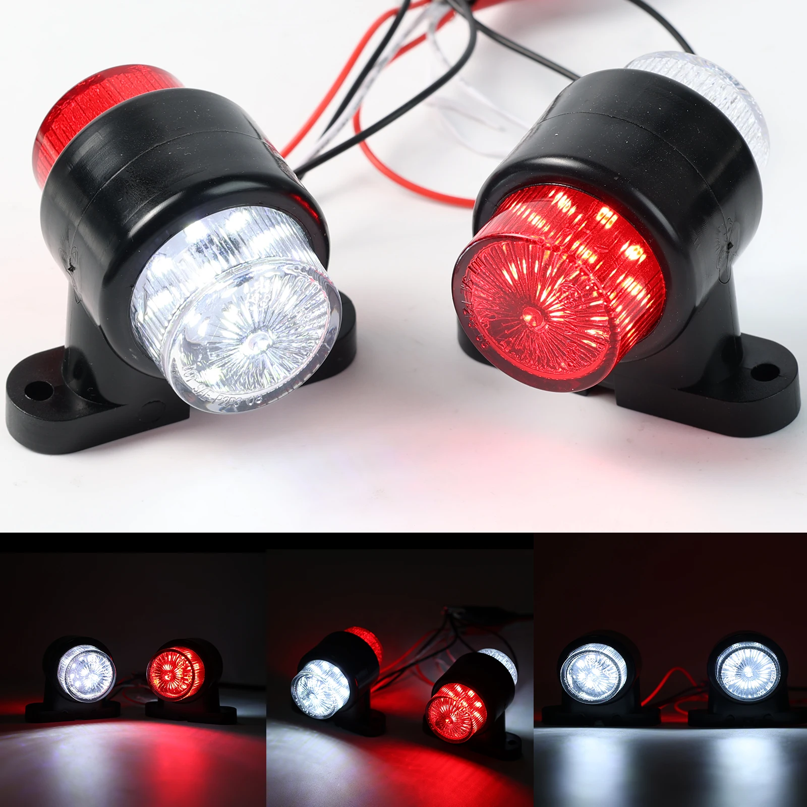 2PCS LED Red White Side Marker Lights Outline Stalk Indicator Light Car Truck Trailer Van Lorry 12v-24v waterproof