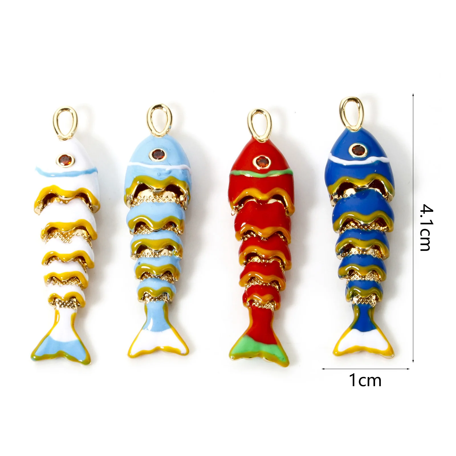 1 Piece Brass Ocean Fish Animal Jewelry Pendants 18K Real Gold Plated Movable Enamel 3D Charms For Necklace DIY 4.1cm x 1cm