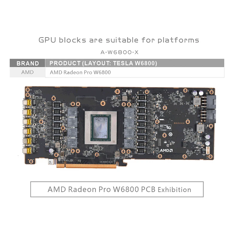 

Блок водяного охлаждения графического процессора Bykski для AMD Radeon Pro W6800, система охлаждения медного радиатора карты VGA, цельнометаллический с задней панелью