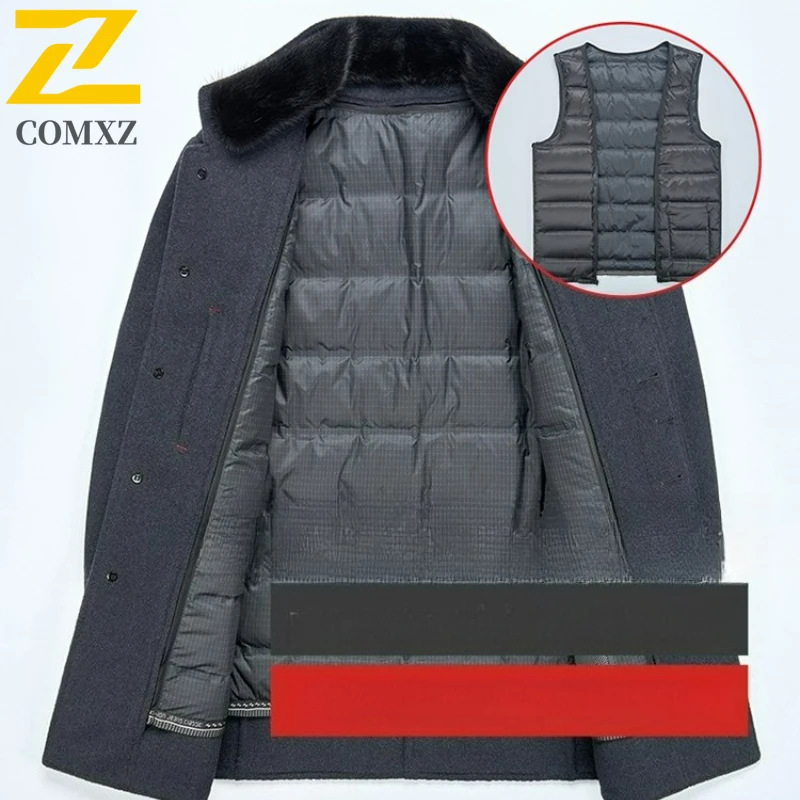 Winter Men Wool Overcoat 2025 New Premium Detachable Down Inner Thickening Coat Business Gentleman Style Warm TrenchCoat ​