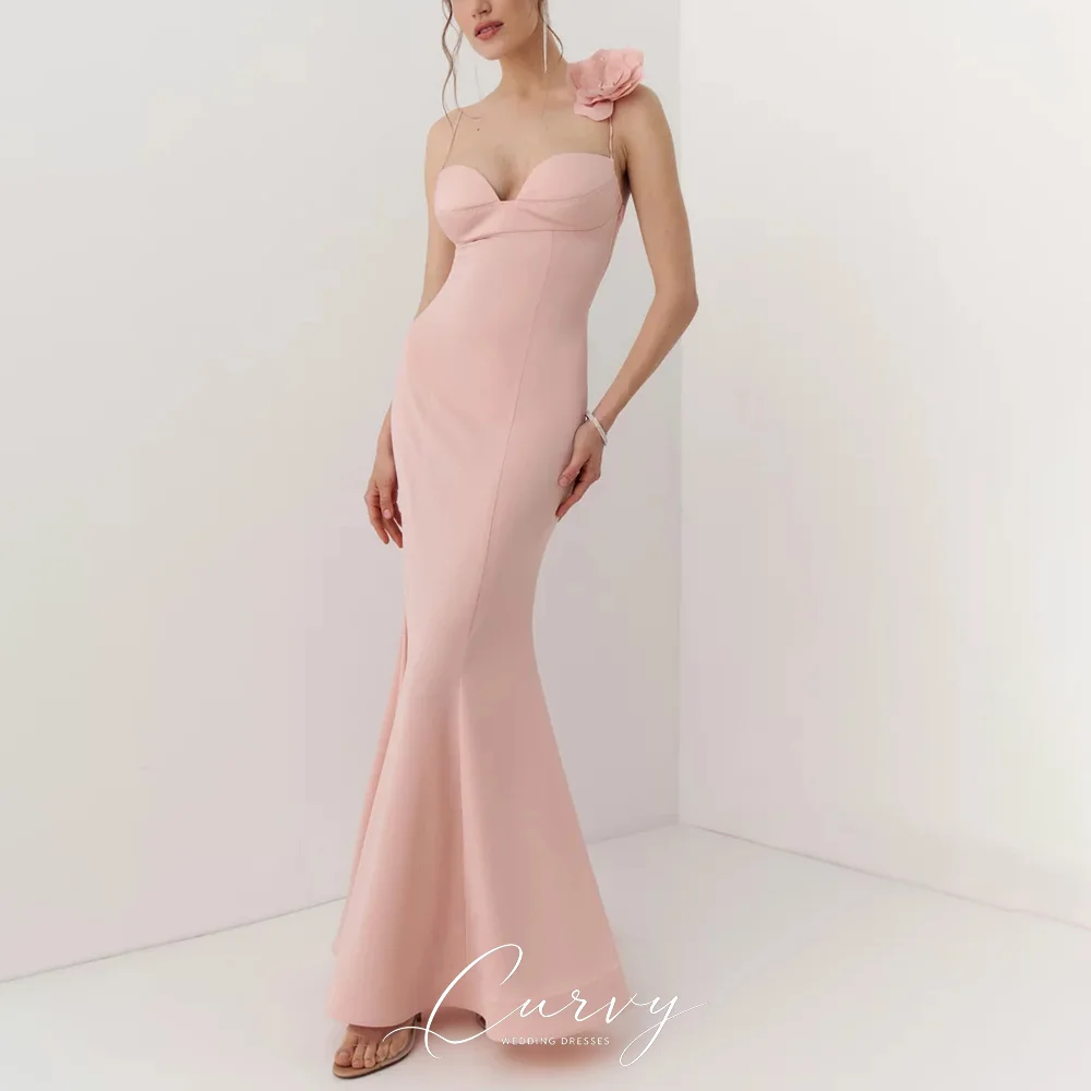 Curvy Romantic Soft  Satin Bridesmaid Dress with Sweetheart Neckline Floral Shoulder Detail Customized for Women Wedding Party