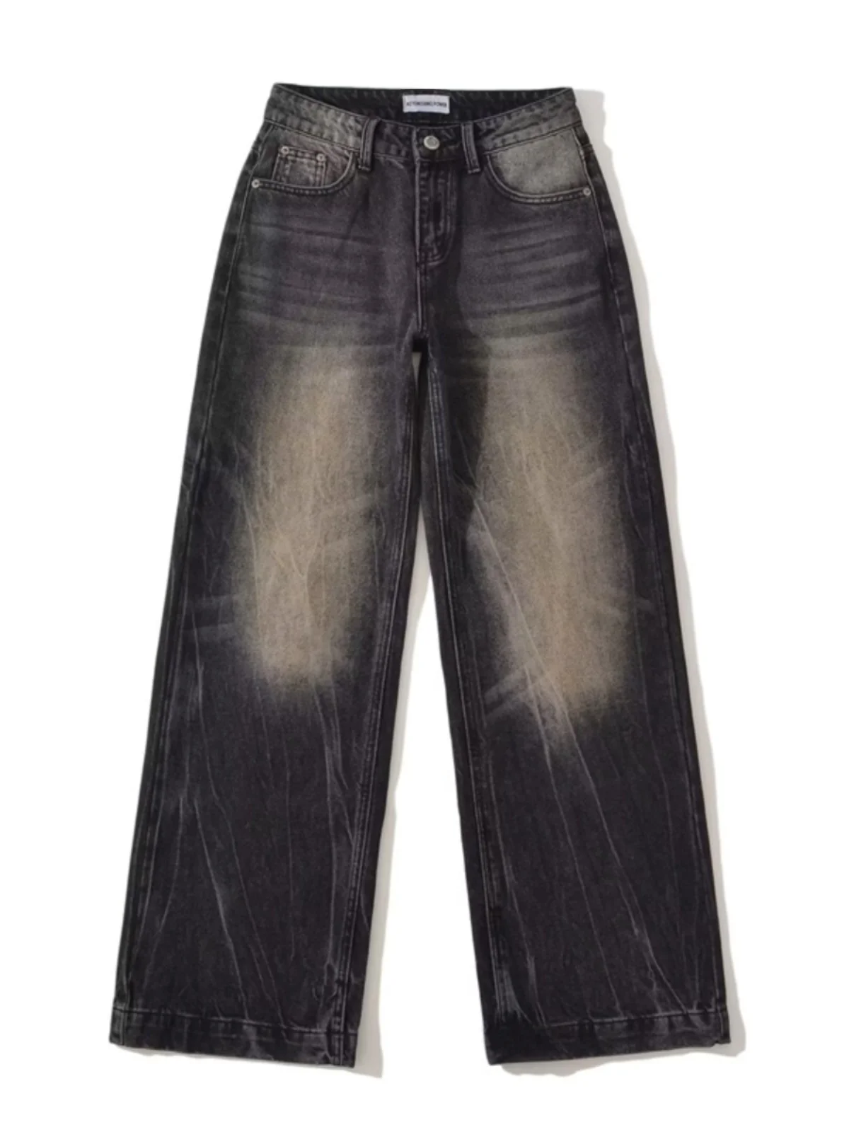 

Retro American Waed White Straight Leg Jeans High Street Loose Wide Leg Long Pants Deep Color High Waist Zipper Closure