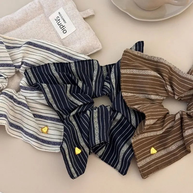 1pc Forest style retro striped square large intestine hair ring square scarf hair rope new style tie head rubber band