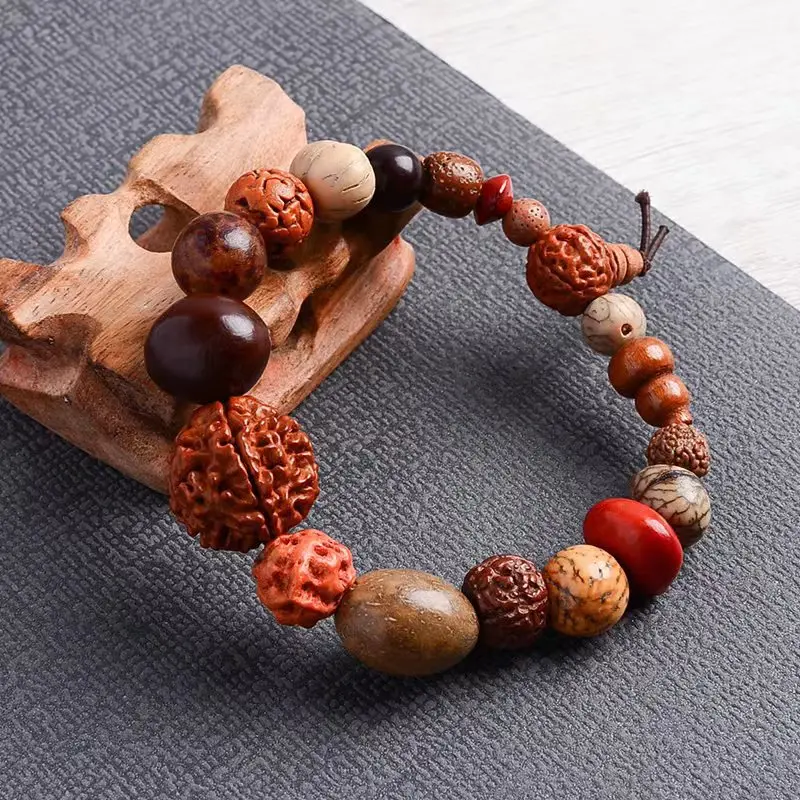 Vintage Natural 18 Bodhi Seed Bracelet Bangles Buddha Charm Bracelet Tibet Buddhist Prayer Wood Beads