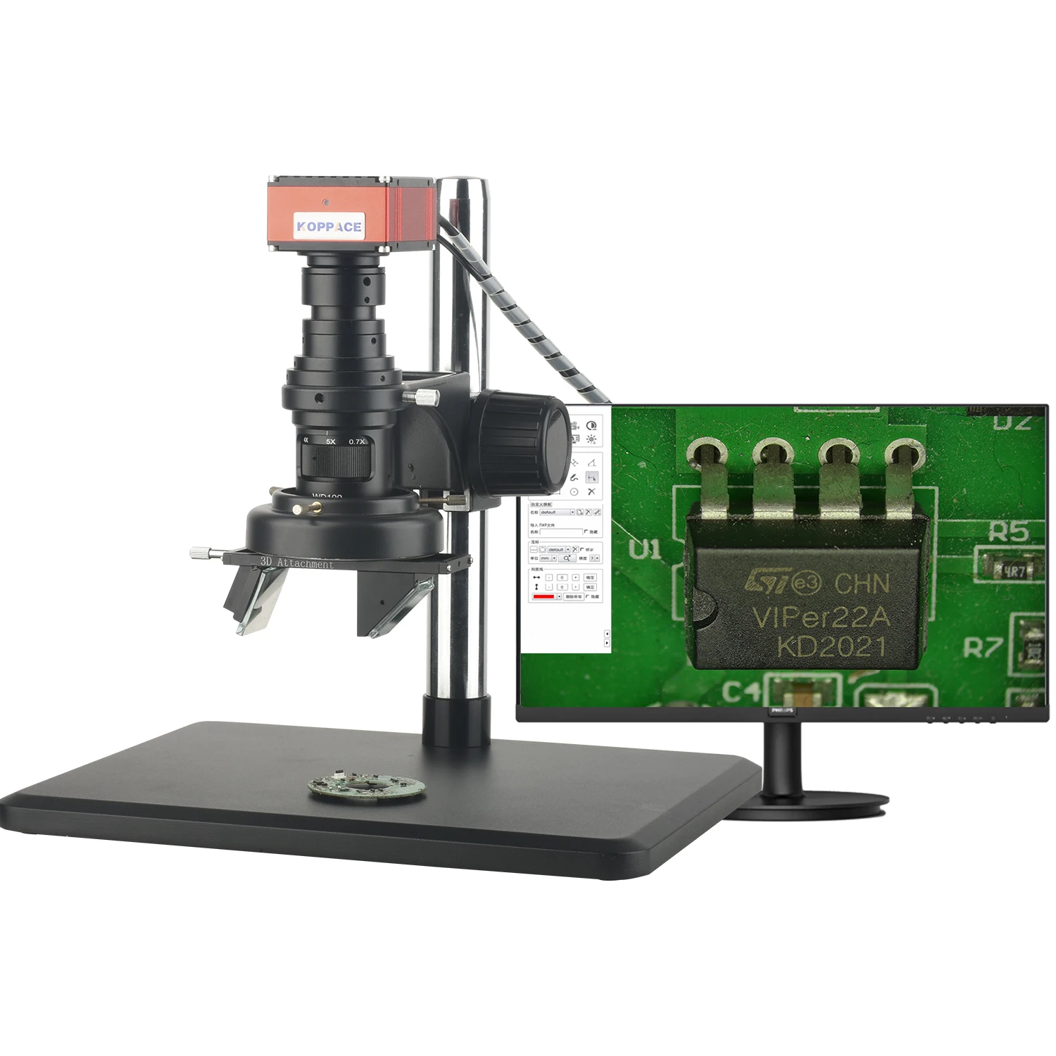 KOPPACE mikroskop elektron pengukur 3D, 19X-136X berputar 360 ° 2D/3D dengan bebas beralih