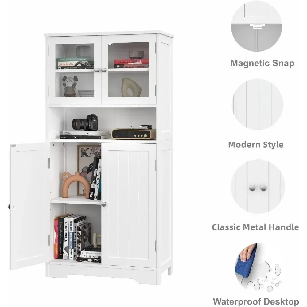 A Freestanding Floor Storage Cabinet With Open Shelf & Doors 23.6 X 11.8 X 50.4 Inches Kitchen Cupboard White Microwave Pantry
