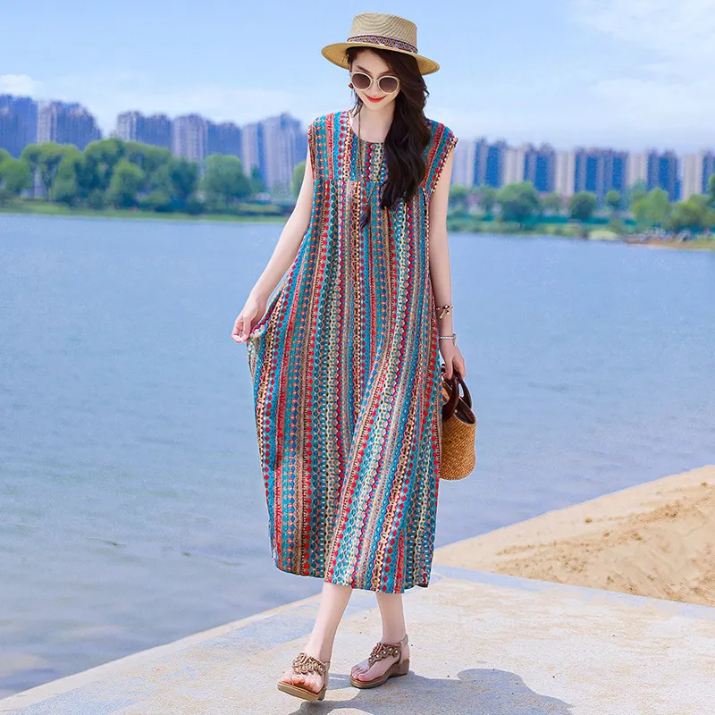 

Spring and Summer New High-end Seaside Vacation Sanya Beach Skirt Cotton Silk Dress