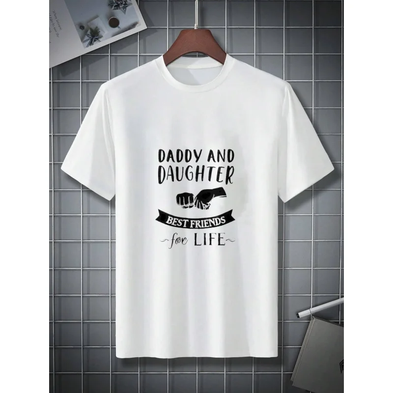 تي شيرت رجالي أسود الأب والابنة أفضل الأصدقاء للحياة نمط مطبوع قطن 180 جرام جودة عالية