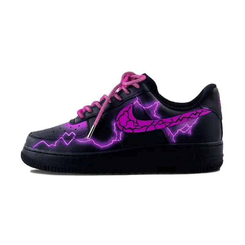 

[Custom Burst Lightning Heart Purple] Женские туфли для скейтборда Nike Air Force 1, низкие кеды, черный, фиолетовый/розовый