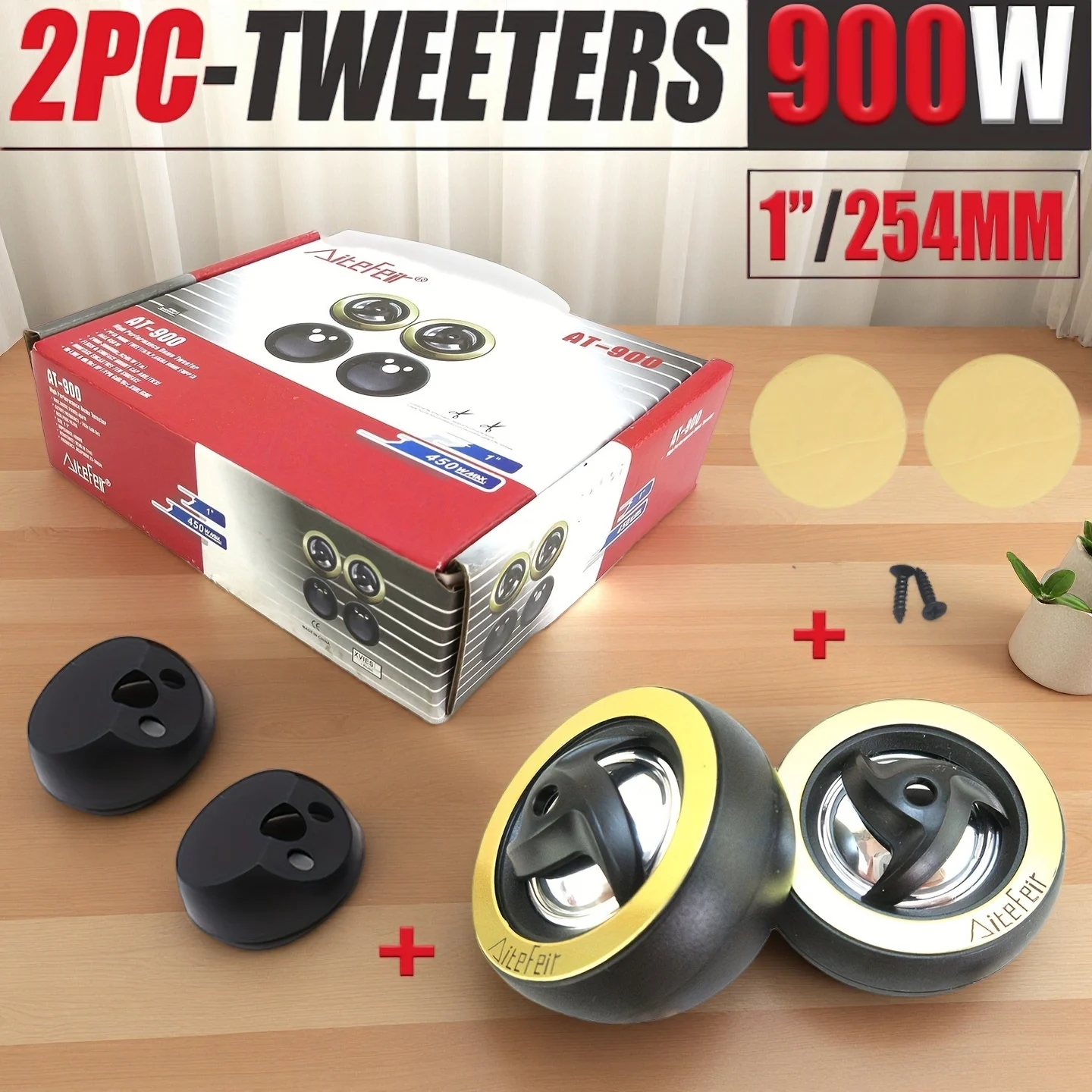 2 pièces de haut-parleurs tweeter mini-dôme à haute efficacité de 450W avec base, système audio de voiture 12V, haut-parleur pour amélioration du son automobile.