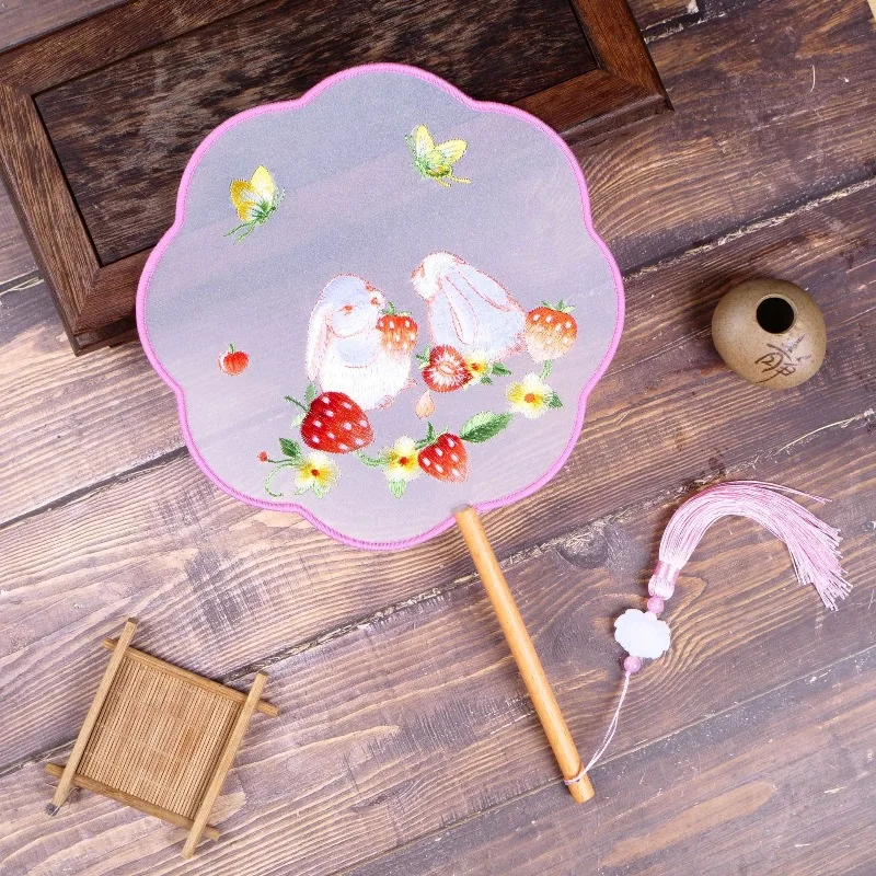 Chinese Style Hand Fan Double Sided Floral Embroidery Tassel Fan For Women Wedding Dance Summer Household Decor Accessory
