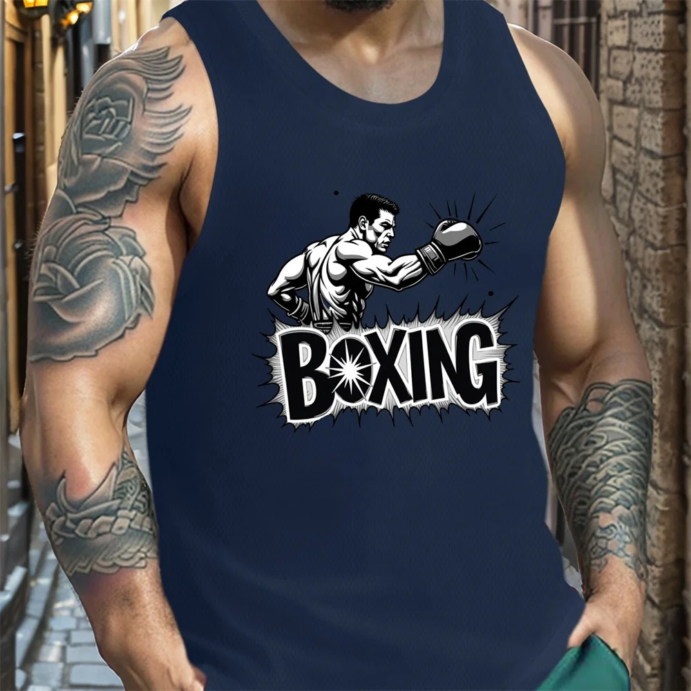 

Boxing Training Clothes 3D Fashion Letter Printing Pattern Crew Neck Sleeveless T-shirt Leisure Fashion Sports Men's Tank Tops