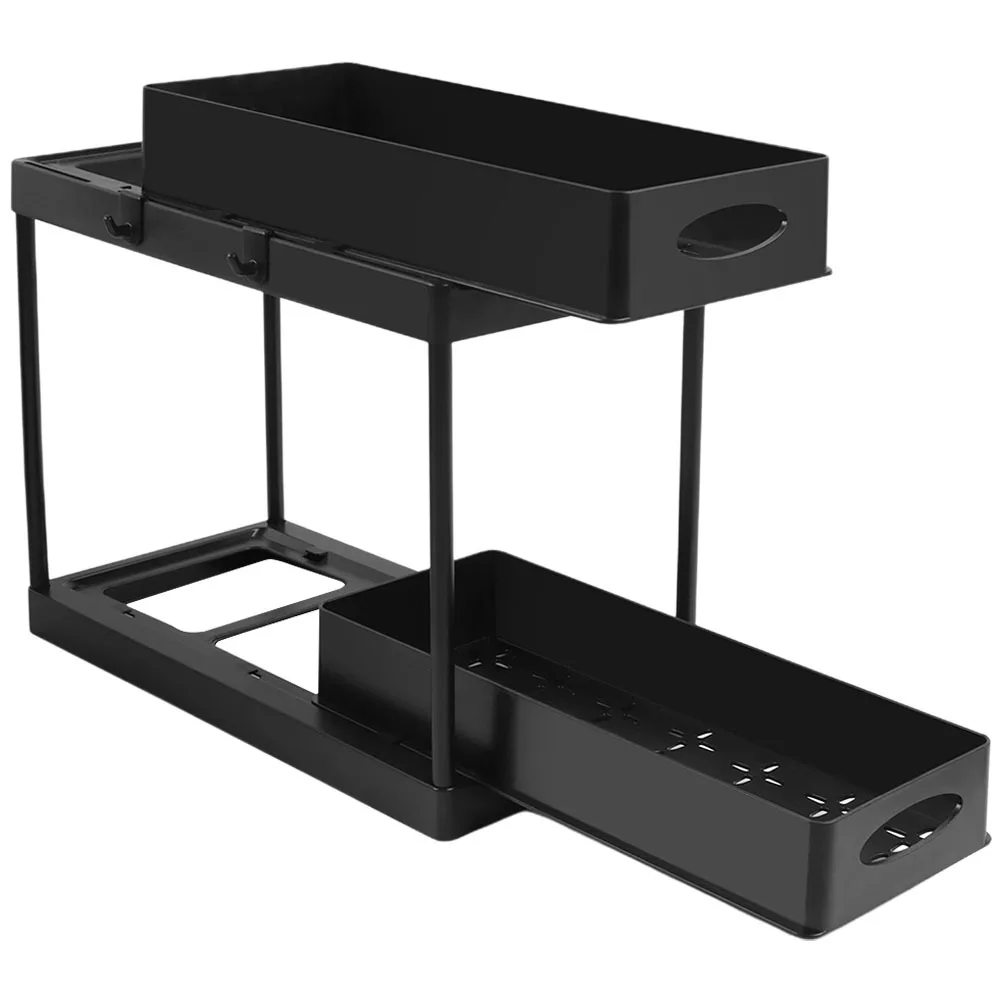

Under Sink Storage Rack ABS Double-Tier Retractable Pull Out Drawers Kitchen Organizer Countertop Spice Bottle Soap Holder
