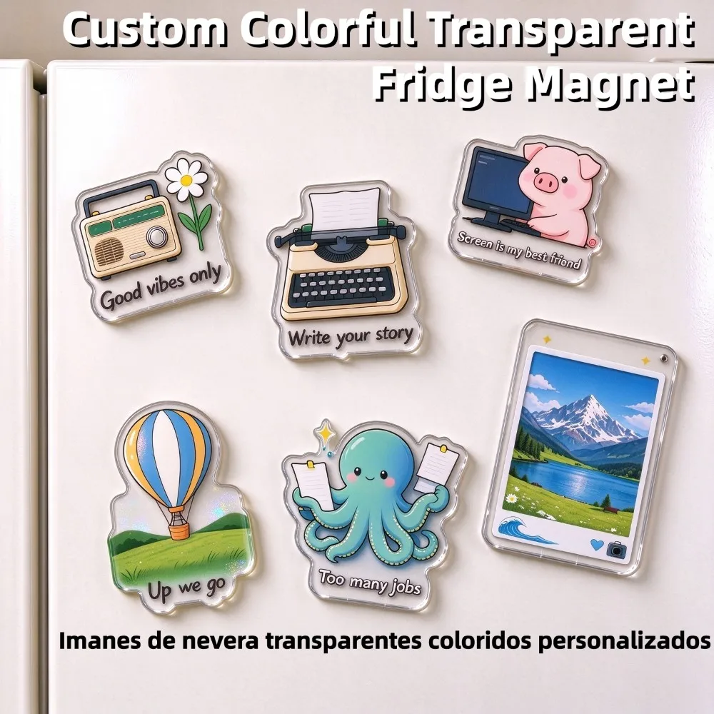 Wholesale Promotional Acrylic Fridge Magnets Custom Colorful Transparent Fridge Magnet DIY Photo Refrigerator Souvenir Gift