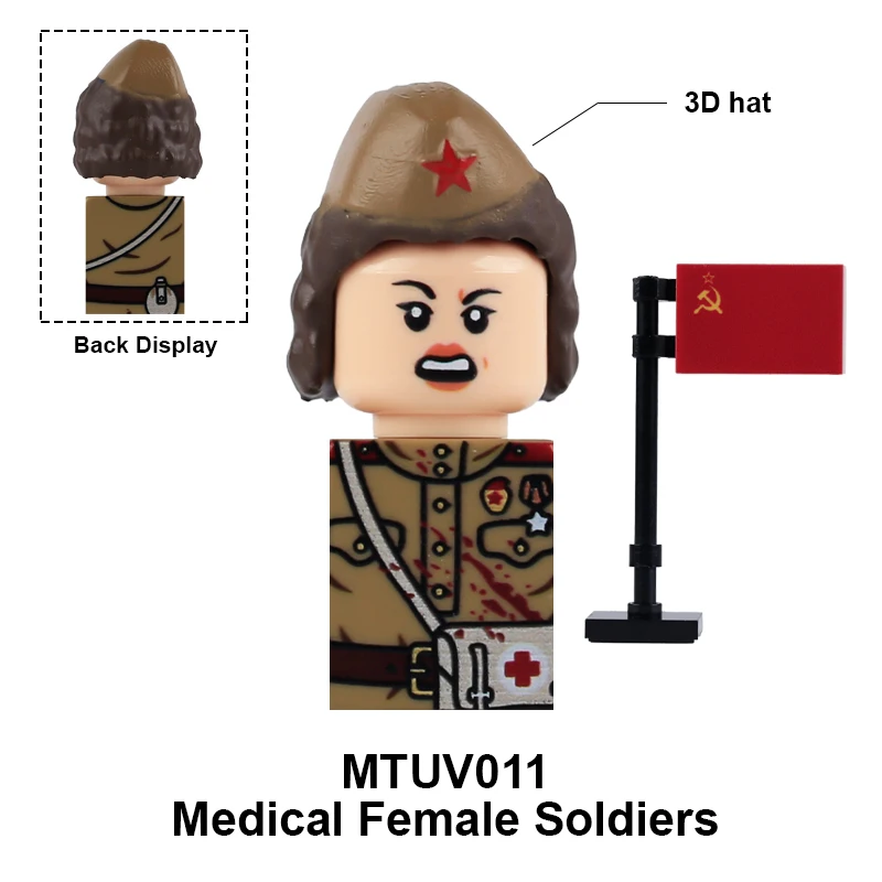 WW2 Military Female Soldiers Building Blocks Army Medical Nurse Signal Assistant Operator Navy Officer Suitcase Flag Bricks Toys