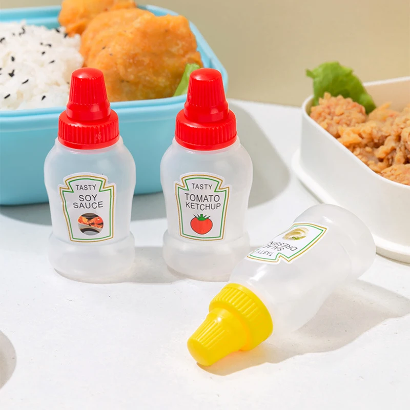 4pcs/set 25ML Mini Tomato Ketchup Bottle Honey Mustard Portable Small Sauce Container Salad Dressing Container Pantry Containers