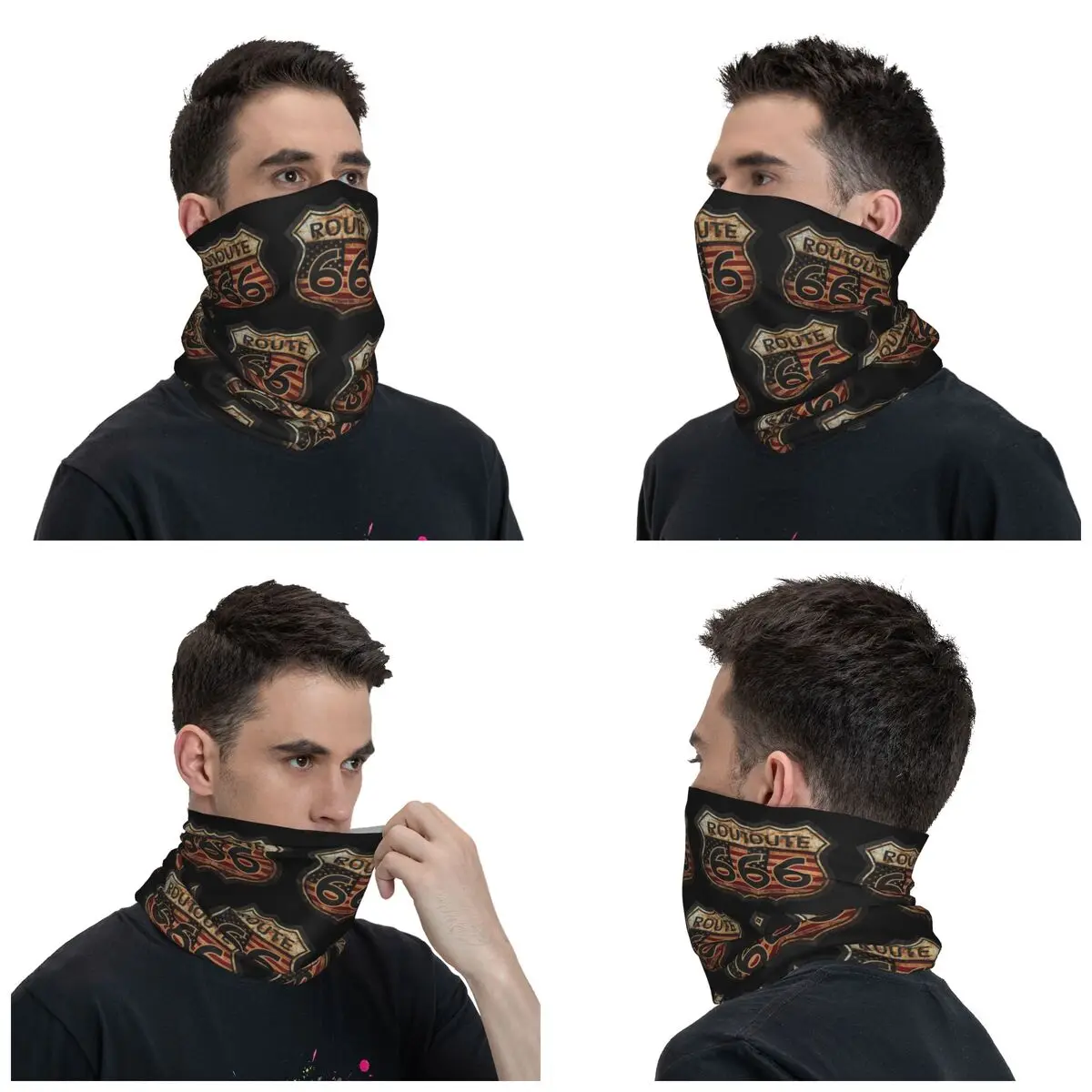 Route 66 Road Highway Bandana Neck Gaiter Printed Balaclavas Face Scarf Warm Cycling Fishing Unisex Winter Motorcycle Gaiter