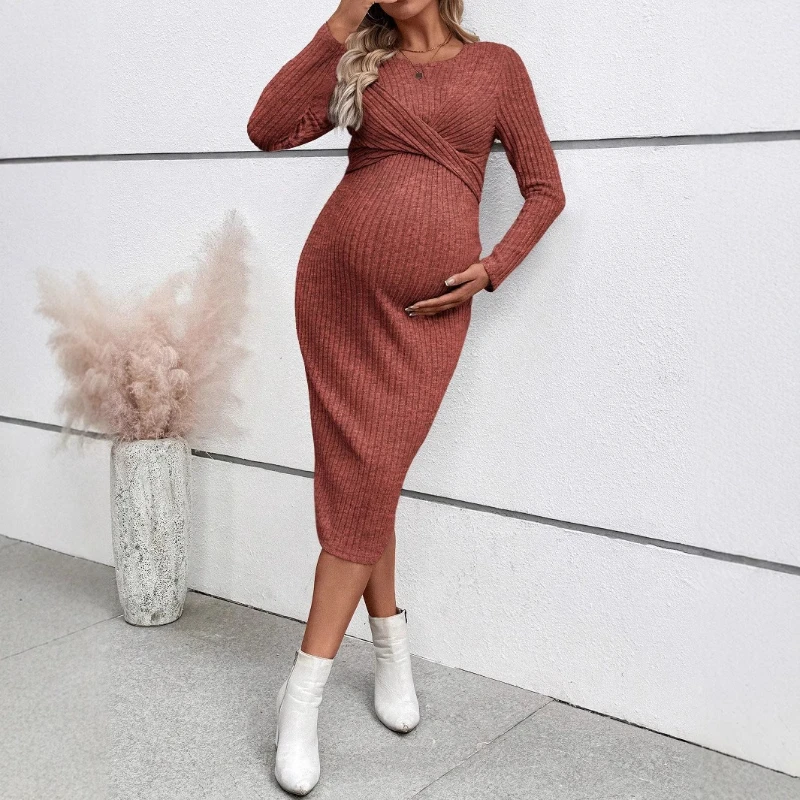 Pregnant Women's Dress Long Sleeved Pregnant Women's Dress Temperament Twisted Slim Fit Pregnant Women's Dress Jumpsuit
