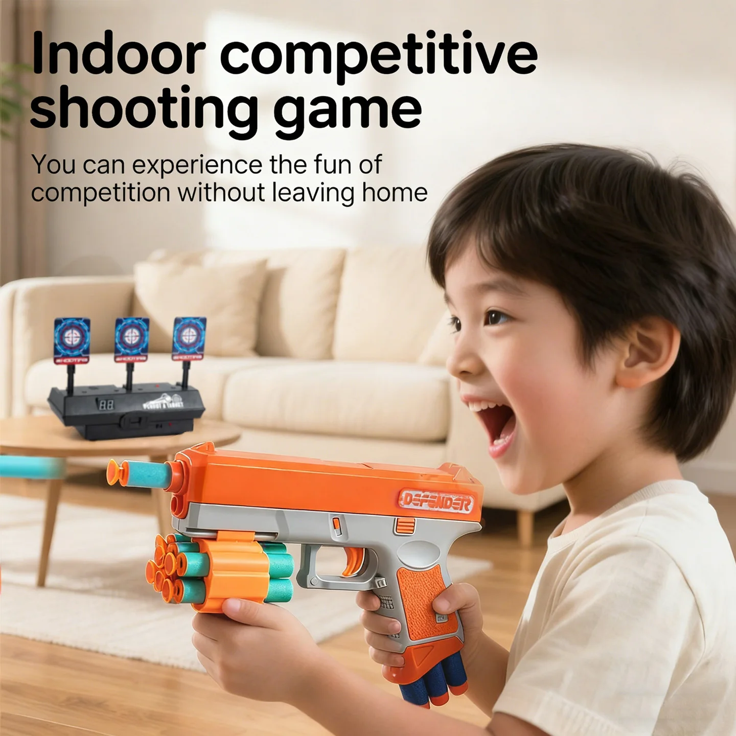 Kids Foam Blaster Gun with Electronic Digital Target Automatic Reset Target Set with Electric Glider Fun Outdoor Action Play