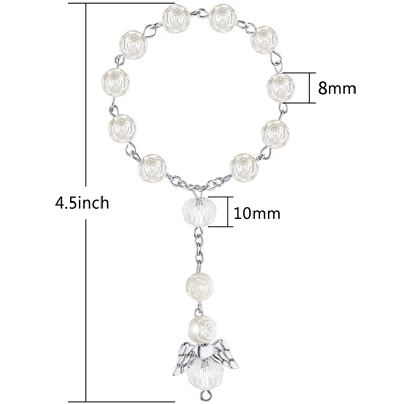 20 Pcs Baptism Acrylic Rosary Beads Mini Rosaries Angel with Organza Bags for the First Communion Baptism Party Favors