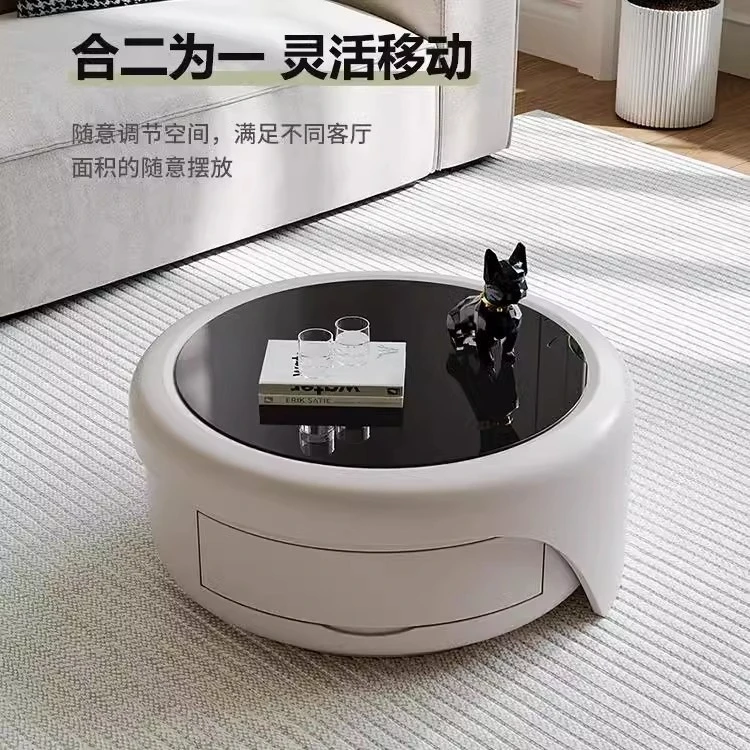 Pudding cream wind coffee table living room combination tempered glass creative designer high sense round