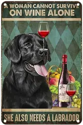 Estiyond Vintage Metal Tin Sign A Woman Cannot Survive On Wine Alone She Also Needs A Labrador Rustic Wall Decor For Home Bedroo