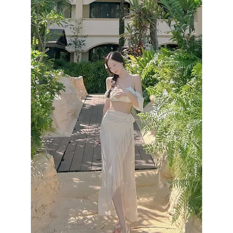 

2025 New Sexy Tee-Piece Bikini Swimsuit Women's Faionable Fairy Long Dr Separate Holiday Sle with Chest Pad No Steel...