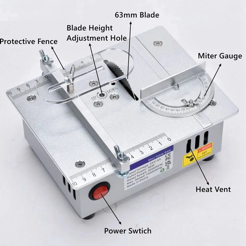 Мини-настольная пила, маленькая деревообрабатывающая электрическая настольная пила, ручная работа, сделай сам, хобби, модель, режущий инструмент, двигатель 775, 96 Вт, 63 мм, лезвие из быстрорежущей стали R1