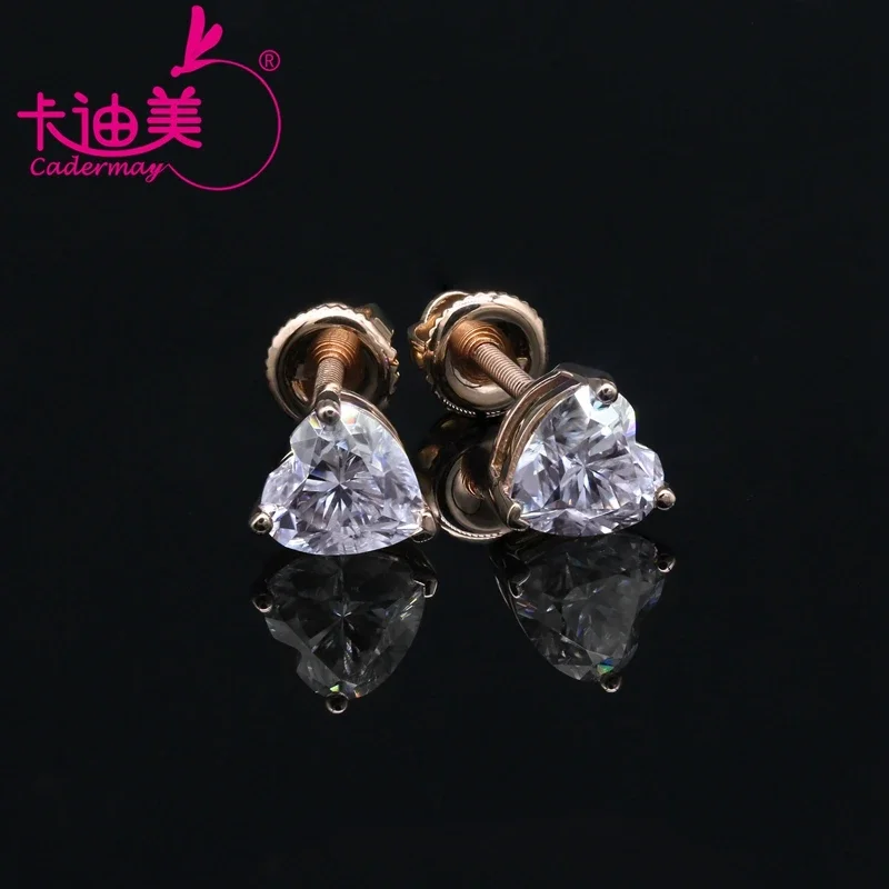 CADERMAY 5x5mm D VVS Moissanite Earring 14K Rose Gold Stud Charms Earrings For Women Girls Custom Fashion  Jewelry