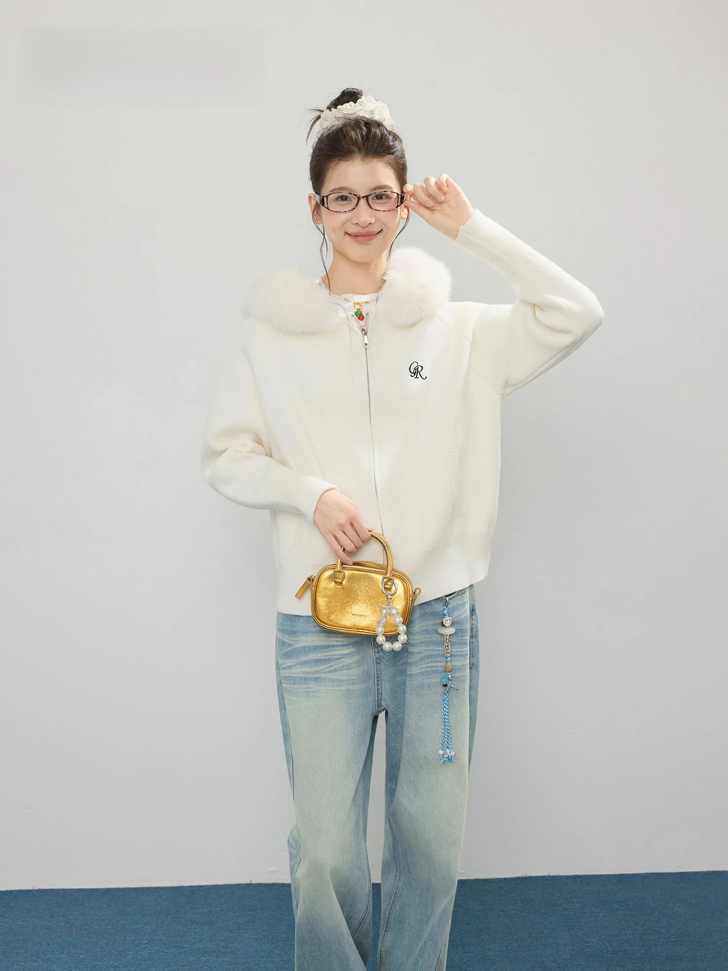 

Белый вязаный свитер со съемным меховым воротником для женщин, зимний кардиган, универсальная верхняя одежда для поездок на работу, Thiened Long Sve