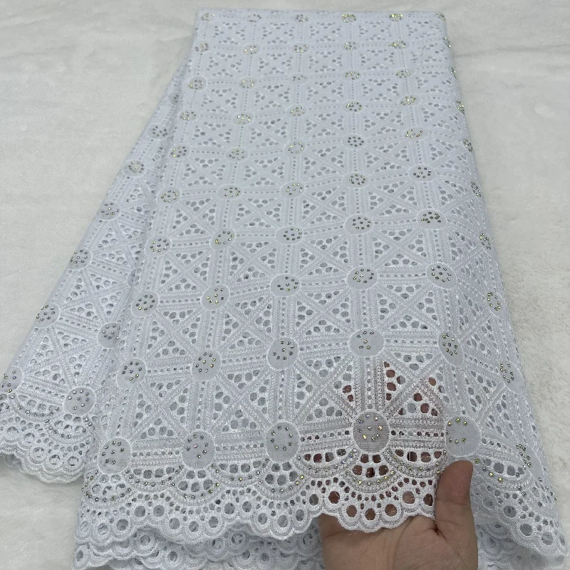 

5-ярдовая однотонная сухая кружевная ткань, тяжелая вышивка бисером, африканская 100% хлопок, швейцарская вуаль, кружево, популярный стиль Дубая 12L262701