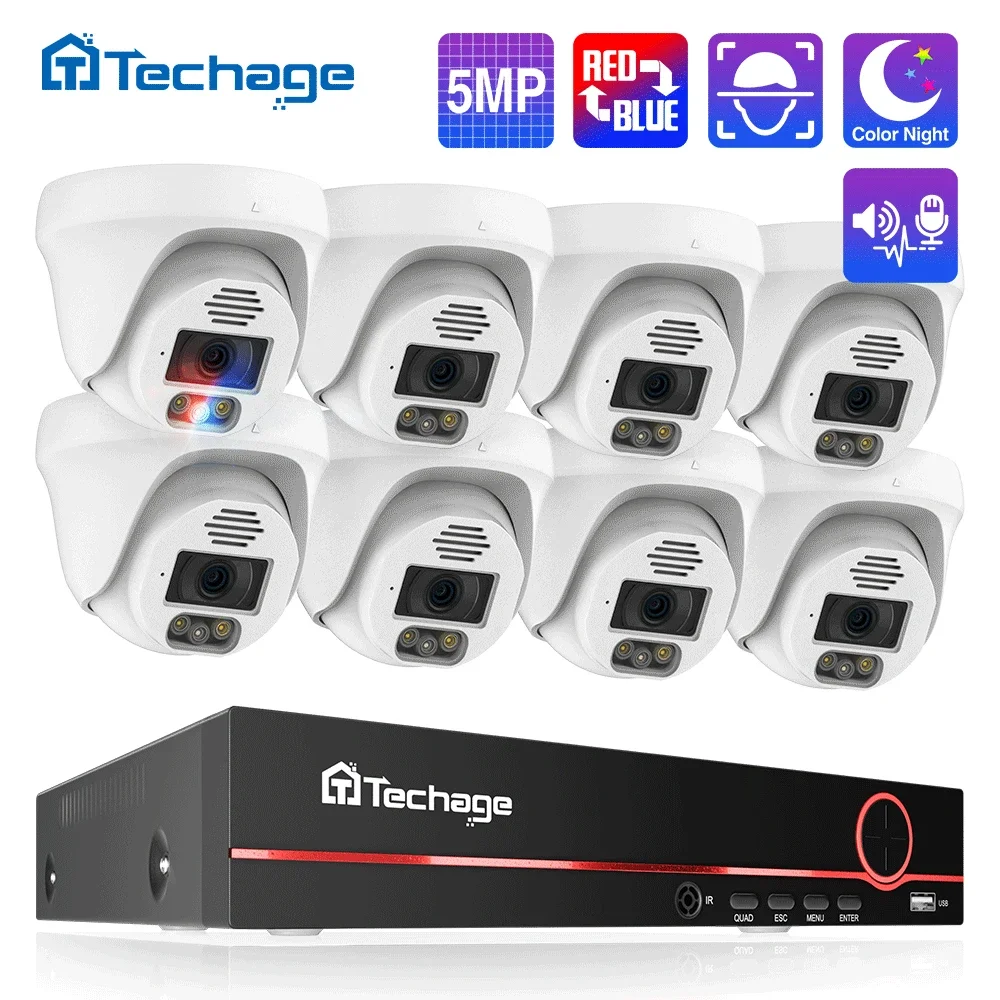 Techage 8MP 4K POE система видеонаблюдения с двухсторонней аудиосвязью и функцией распознавания лиц, комплект видеонаблюдения