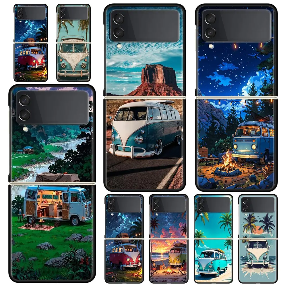 Phone Case for Samsung Galaxy Z Flip 3 4 5 6 7 Folding For Samsung Z Flip4 Flip5 PC Hard Cover Combi Van Car Outdoor Camping