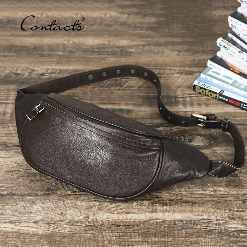 Riñonera de cuero genuino para hombre, bolso de mano de diseño, cinturón de viaje, bandolera de pecho