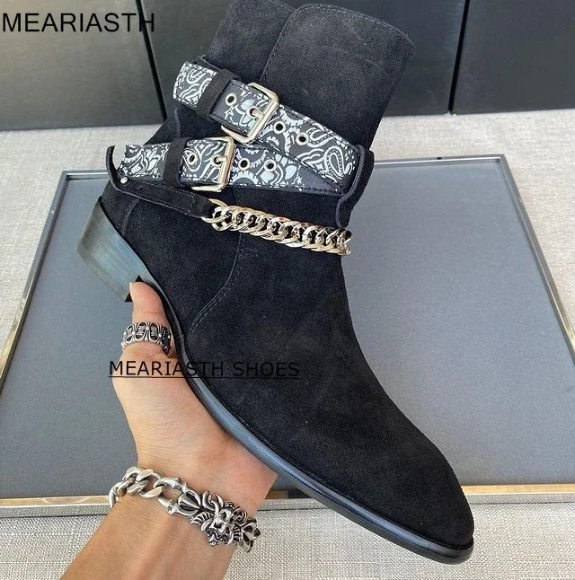 meariasth Stivali Chelsea fatti a mano da uomo Scarpe casual con punta a punta Stivali da moto Stivali da cowboy corti da sposa in pelle scamosciata maschile