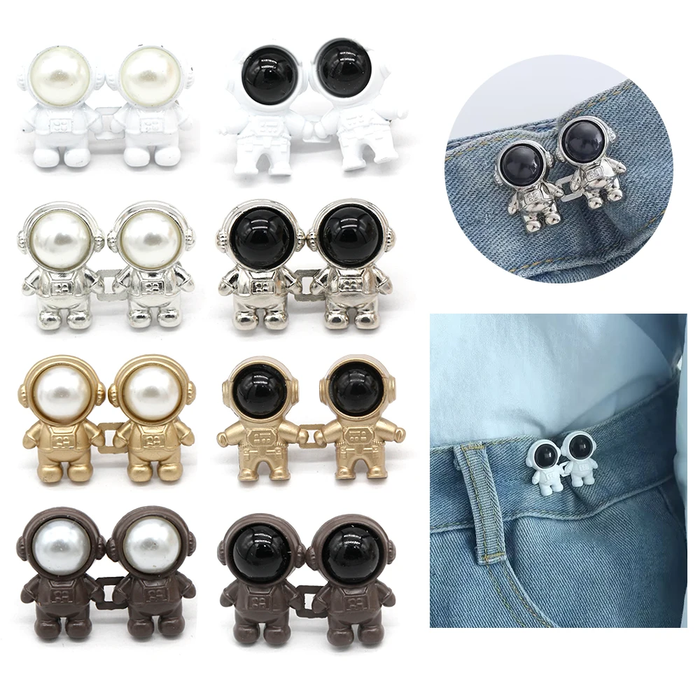 EQUBO 1/4Set Adjustable Waist Buckle Astronaut Shape Jean Buttons Pins Detachable Metal Waist Tightener Clothing Accessories