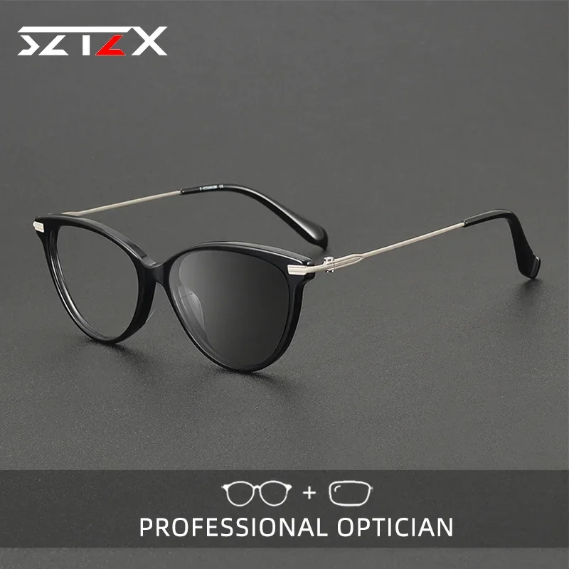 

SZTZX Titanium Frame Anti Blue Light Customized Glasses Men Reading Retro Cat Eye Glasses Prescription Photochromic Glasses90001