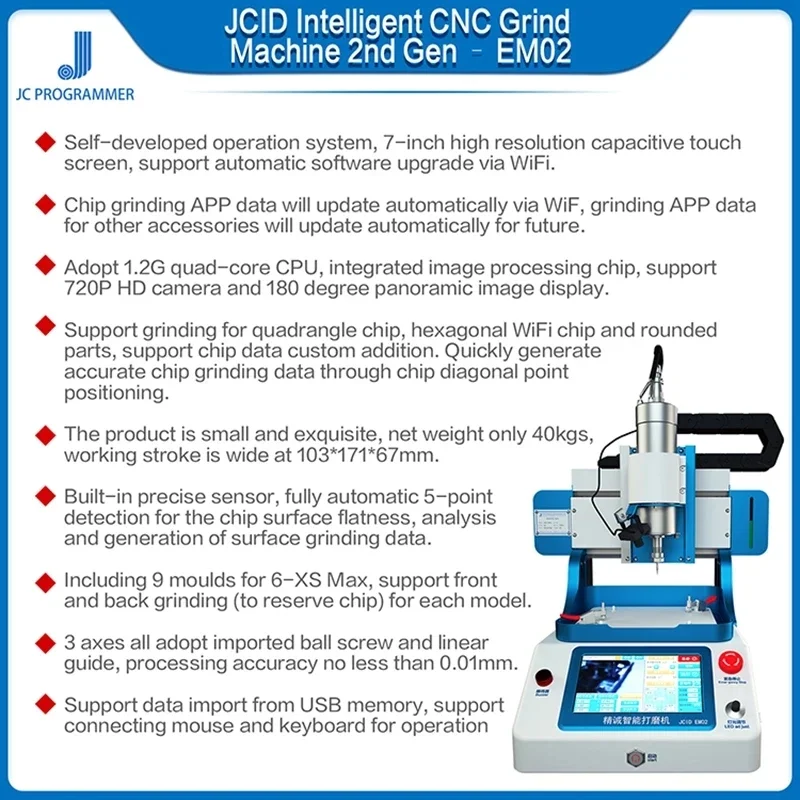 JCID JC EM02 Intelligent CNC Grinding Machine Polisher For Motherboard BGA Rework CPU Screen Touch IC Chip Replacement Repair