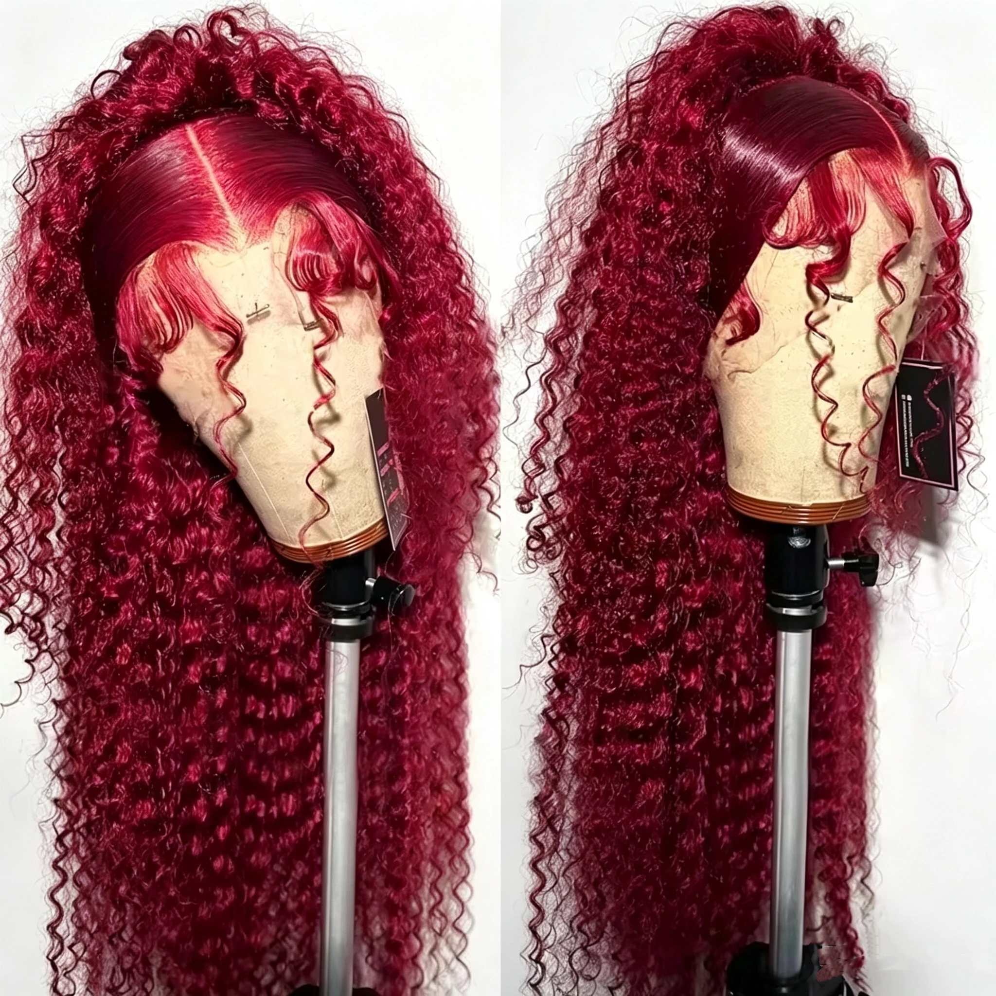 34 Inch Long 99J Burgundy Wet And Wavy Curly Wigs 13x4 HD Transparent Lace Frontal Human Hair Wig Pre Plucked Natural Hairline Brazilian Human Hair Deep Wave Colored Lace Front Wigs For Black Women
