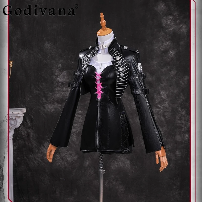 Game Arknights Cosplay Dress Set Anime Women Sexy Uniform Pu Leather Suit Female Halloween Party Role Play Clothing Outfits