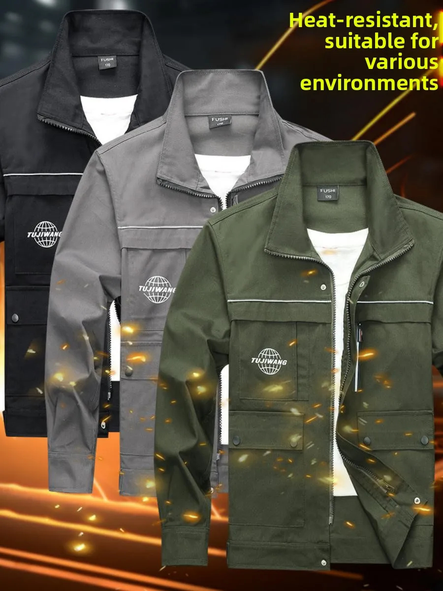 

Утепленная рабочая куртка из чистого хлопка для мужчин, огнестойкая, термостойкая, для весенне-осеннего периода, спецодежда, верхняя одежда для ремонта и обслуживания