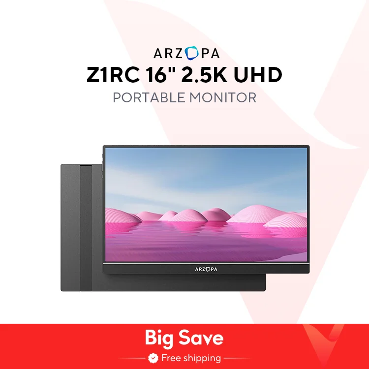 ARZOPA 16inch 2K Portable Monitor 16:10 IPS Screen with type-c mini hdmi Second Display for MAC/Laptop/PC/Xbox/PS4/5/Switch,Z1RC