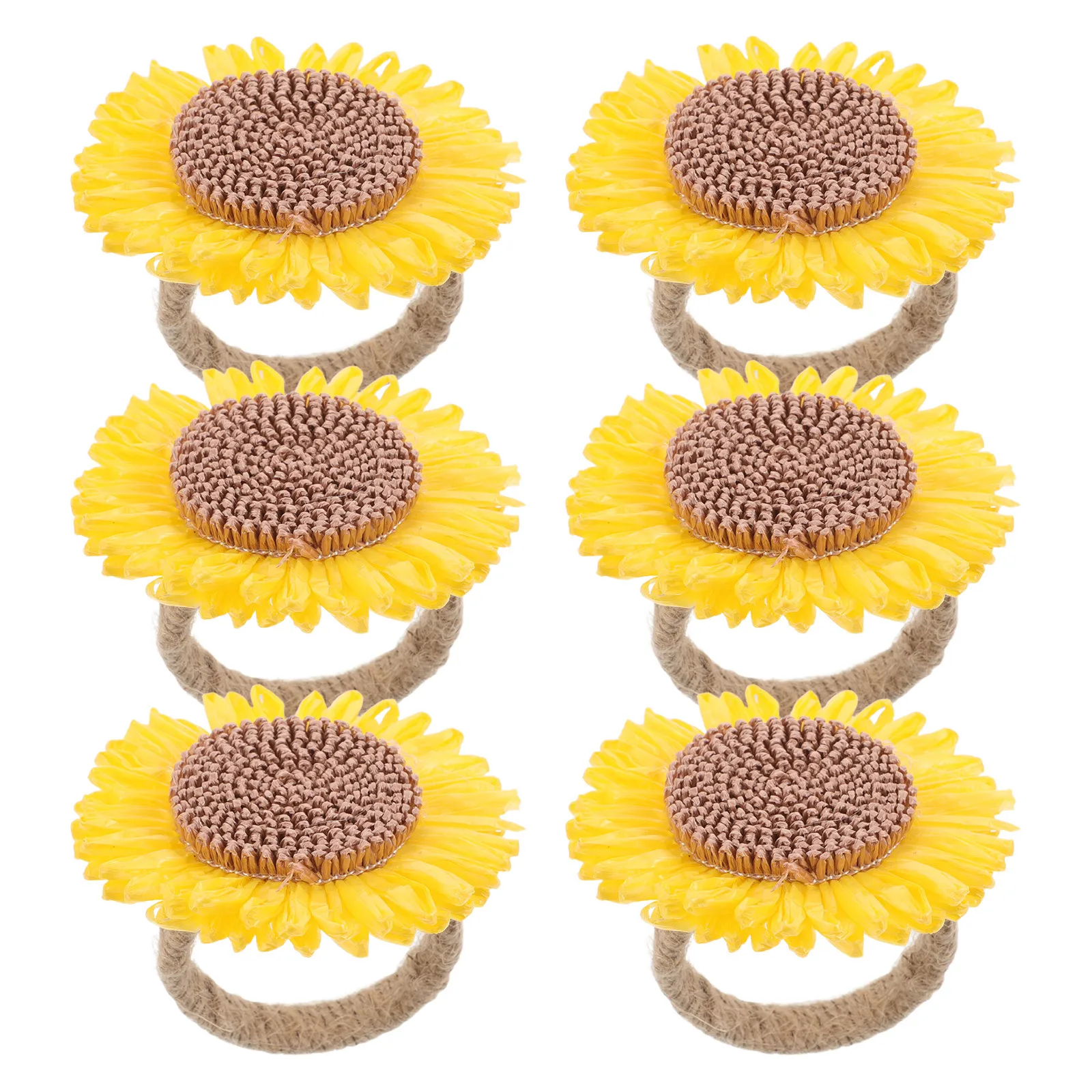 

6pcs Flower Napkin Rings Woven Sunflower Serviette Buckles For Spring Fall Wedding Party Table Decor Holiday Napkin Holder