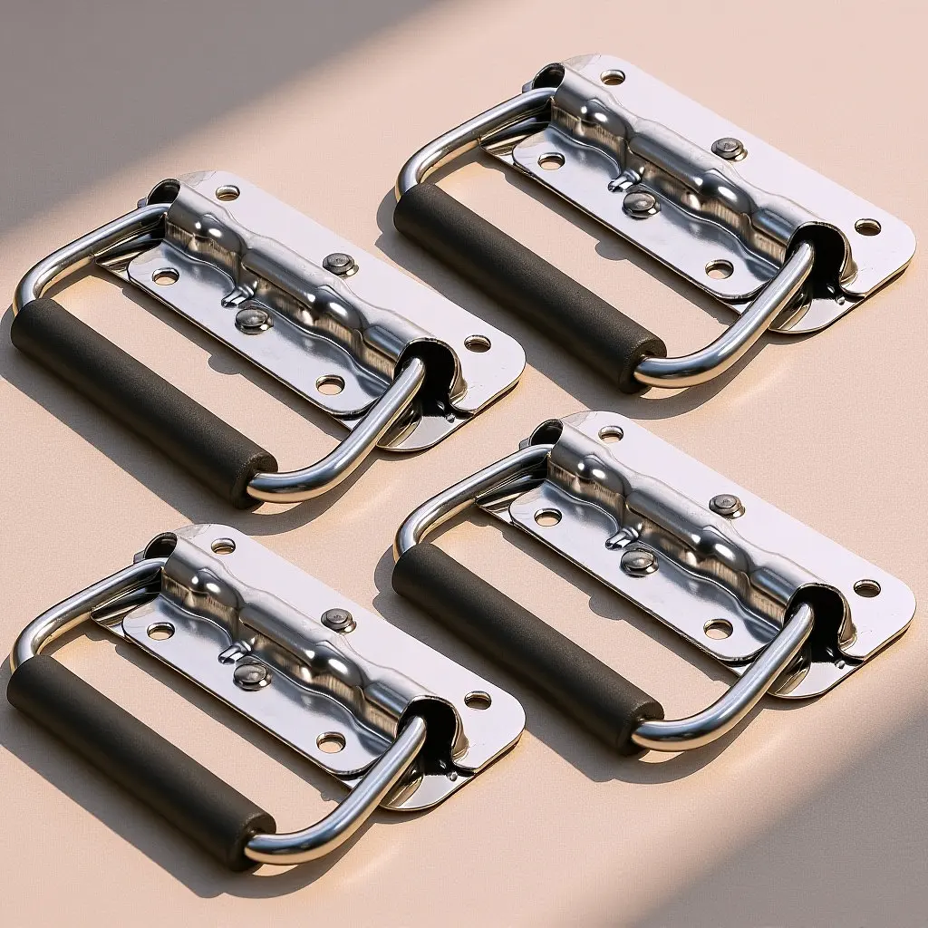 4Pcs Spring Loaded Surface Mount Handle for Tool Box Chest Storage Case Cabinet Door Pull Flush Lift Ring Heavy Duty Iron