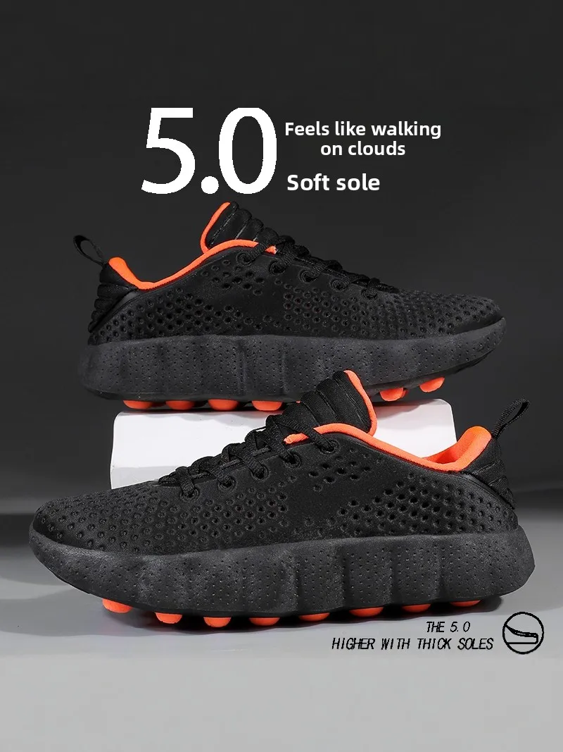 

Men's Running Shoes Summer 2026 New Style Sport Shoes Massage Sole Anti-Slip Thick Bottom Breathable Black Tech Shoes