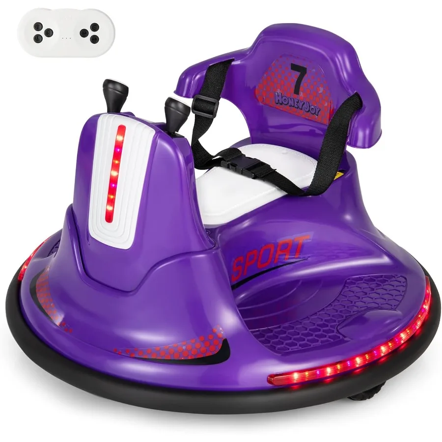 Voiture pare-chocs 12V pour tout-petits de 1 à 3 ans, avec double joysticks, lumière LED clignotante et véhicule électrique rotatif à 360 degrés